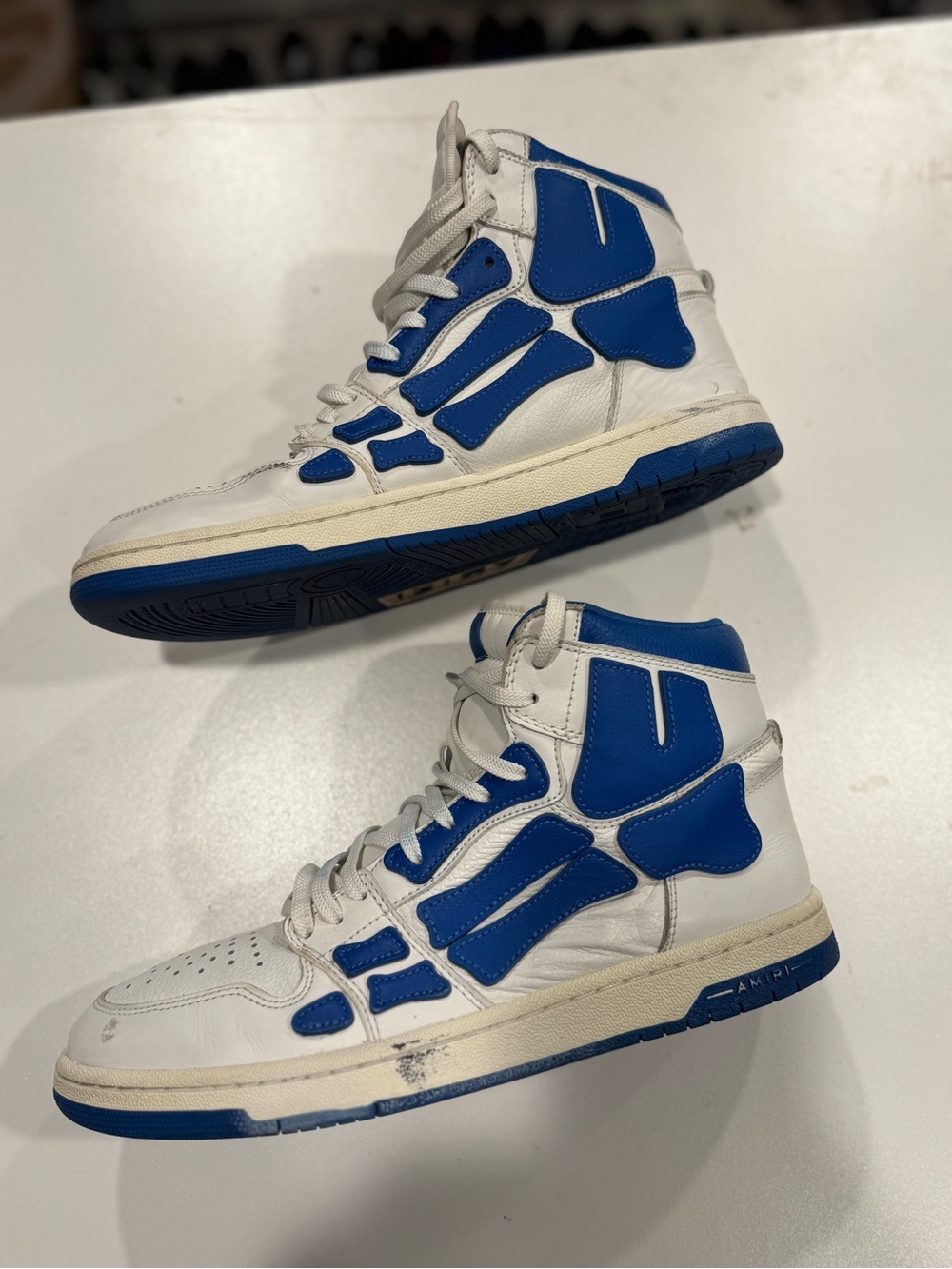 AMIRI White and Blue High-Top Leather Sneakers